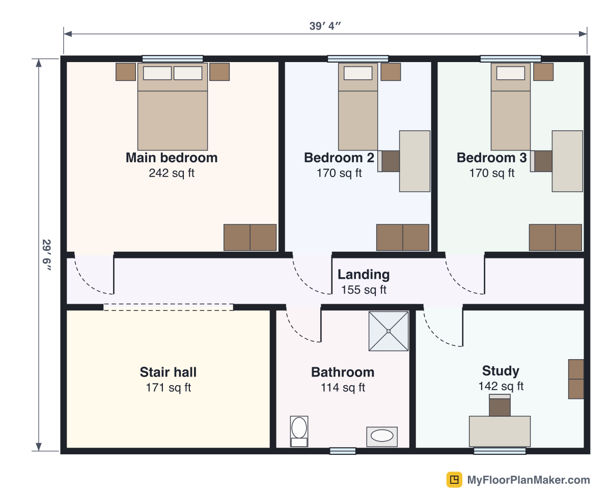2D floor plan of the Villa template, First Floor: 3 bedrooms, 1 bathroom, study, 108.0 m² (1,163 sq ft), 12.00 × 9.00 m
