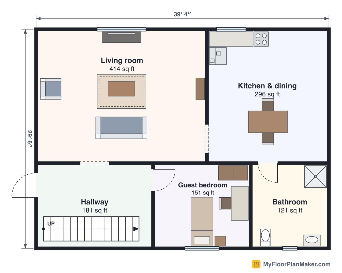 2D floor plan of the Villa template, Ground Floor: 1 bedroom, 1 bathroom, living room, kitchen, dining room, 12.00 × 9.00 m